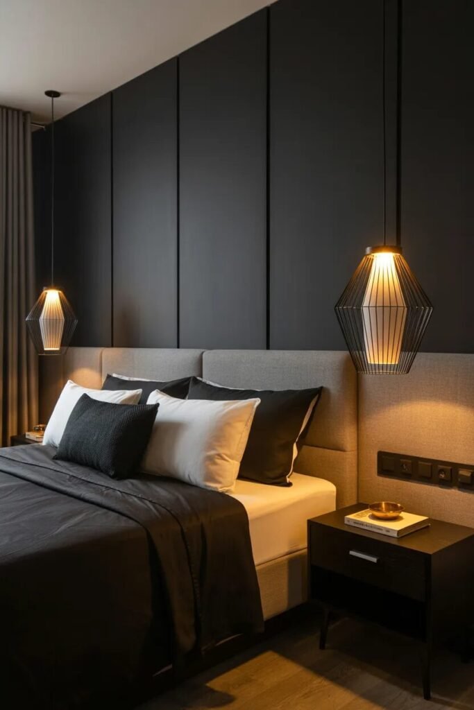 Black bedding ideas pendant lights