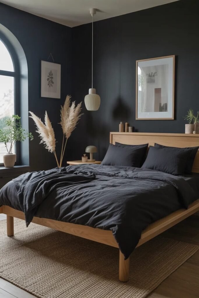 Black bedding ideas Japandi style