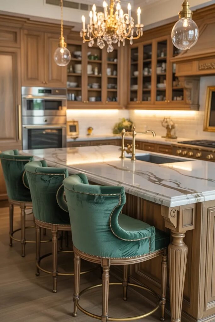 luxury farmhouse kitchen design ideas velvet seating