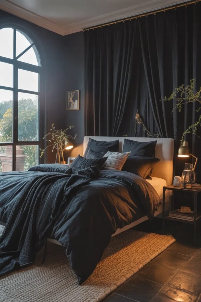 Black bedding ideas penthouse bedroom