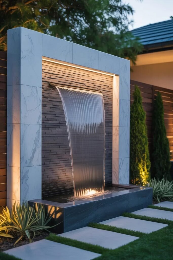 small front yard landscaping ideas water wall feature