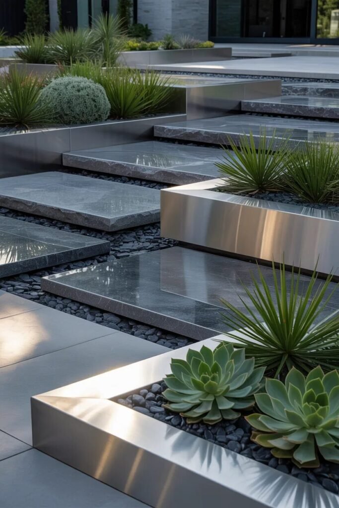 small front yard landscaping ideas stone metal design