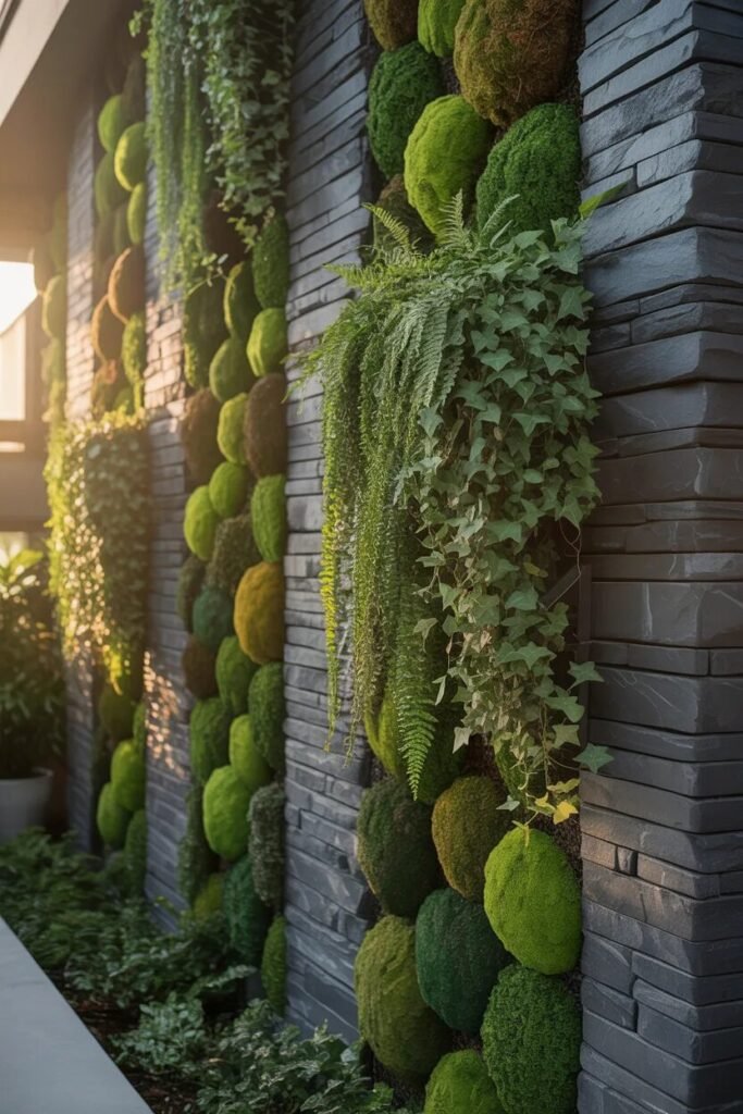 small front yard landscaping ideas stone green wall