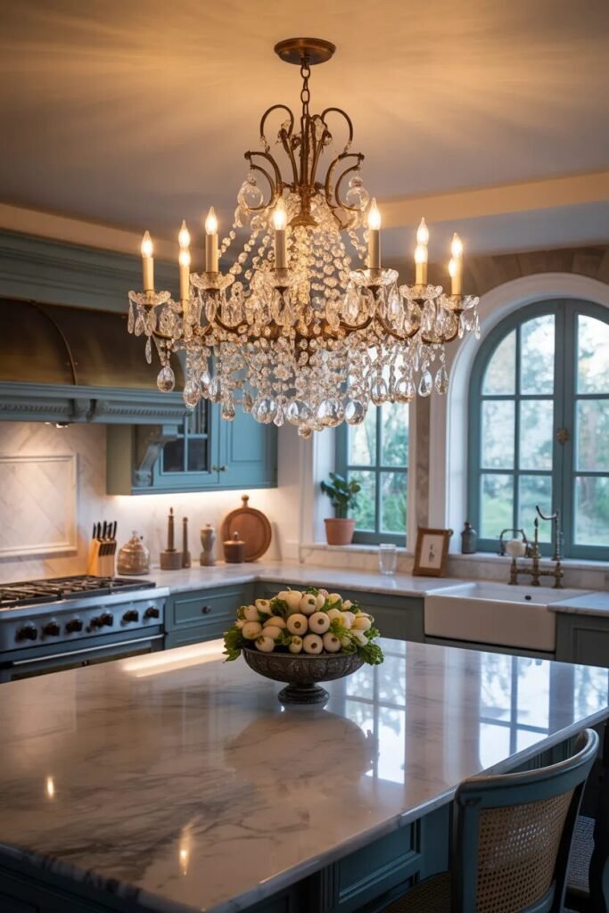 luxury farmhouse kitchen design ideas chandelier