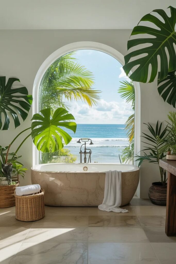 plant luxury coastal bathroom ideas