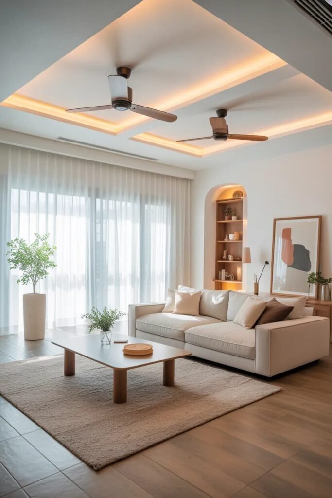 double fan false ceiling design ideas minimal white elegance