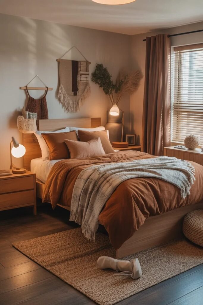 earth tone boys dorm room design
