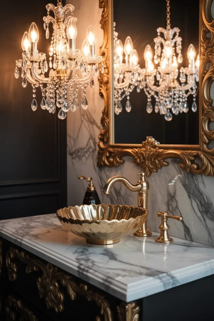 chandelier luxury half bathroom design