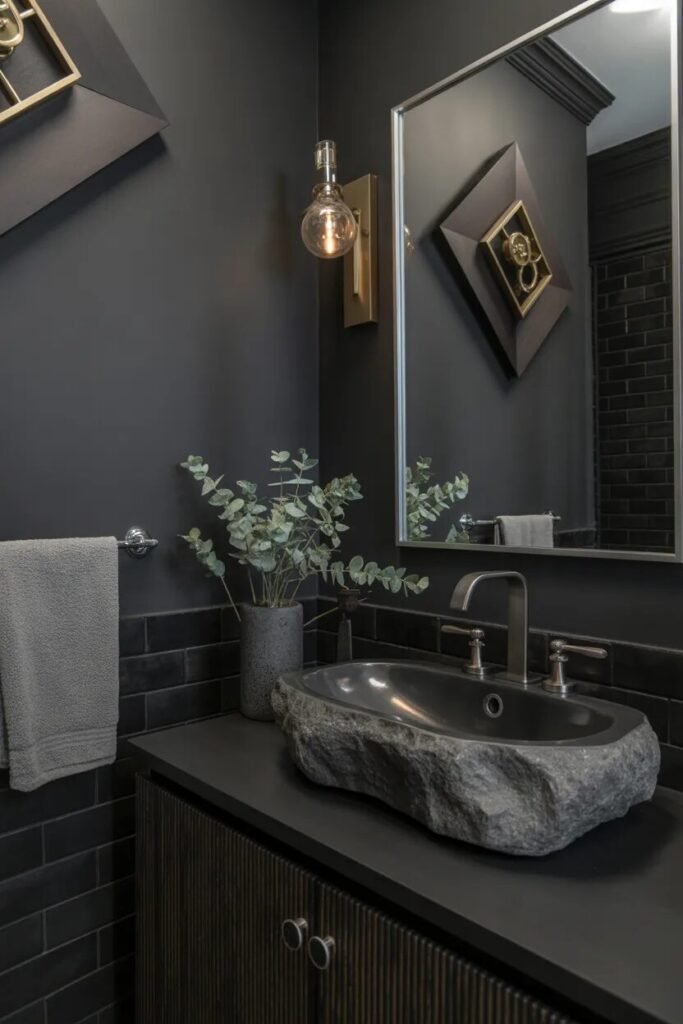 dark luxury half bathroom design