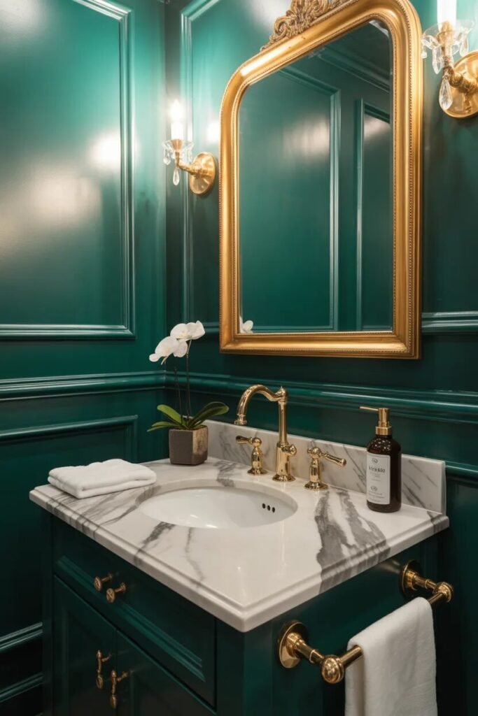 green luxury half bathroom design
