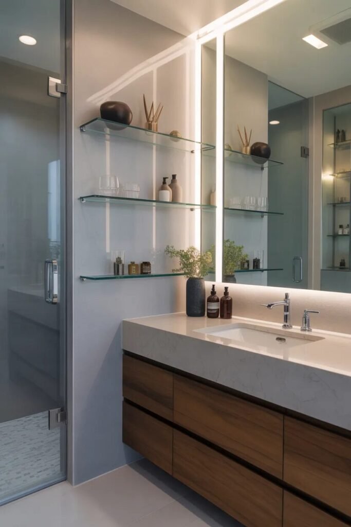 glass luxury half bathroom design