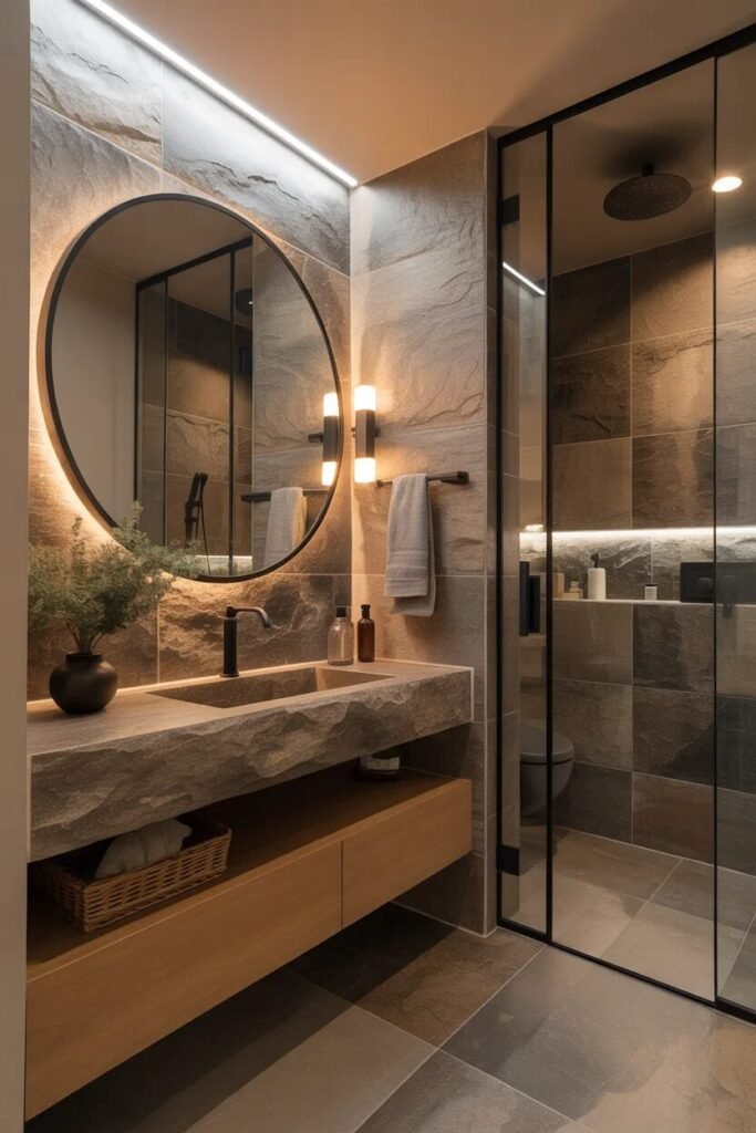 stone luxury half bathroom design