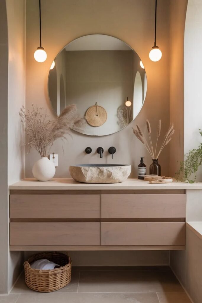 Japandi luxury half bathroom design