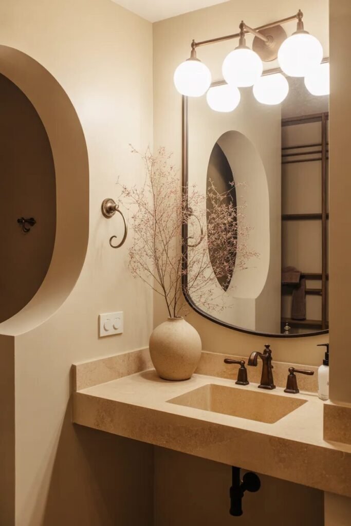 beige luxury half bathroom design