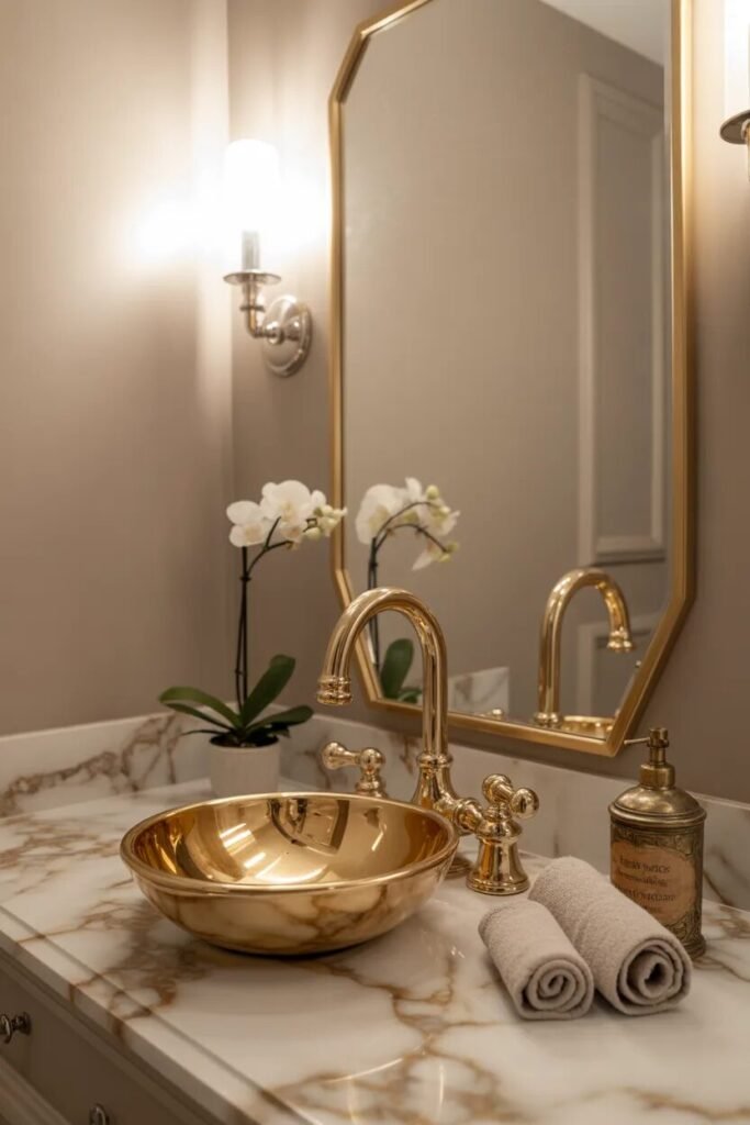 brass luxury half bathroom design