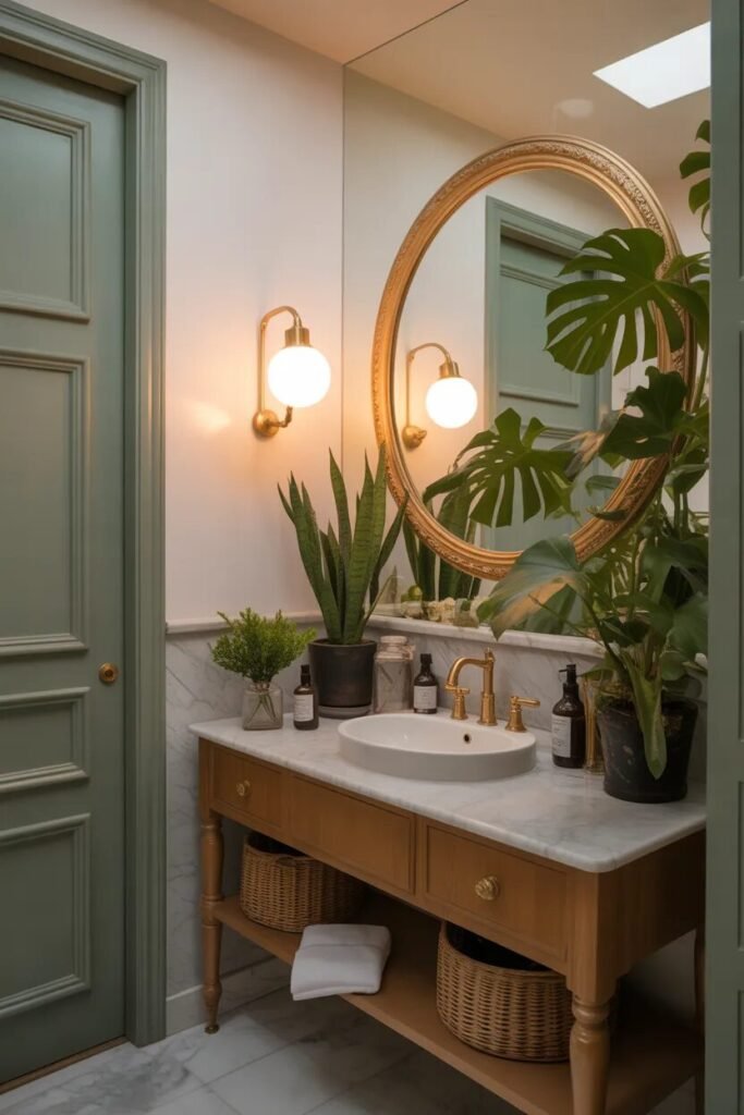 botanical luxury half bathroom design