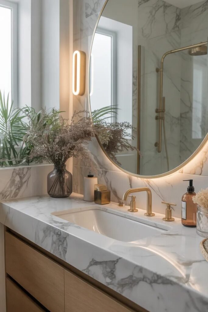 bright luxury half bathroom design