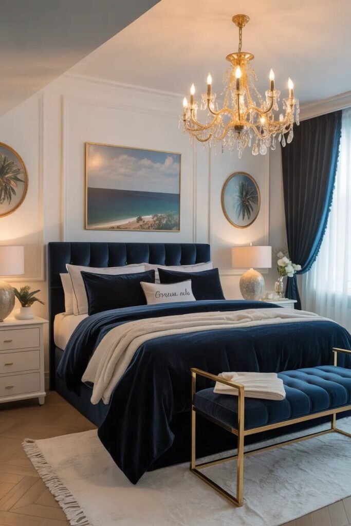 navy gold coastal bedroom luxury