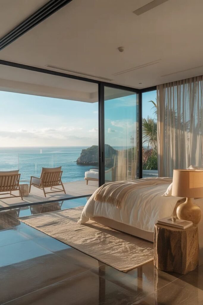 ocean view luxury coastal bedroom
