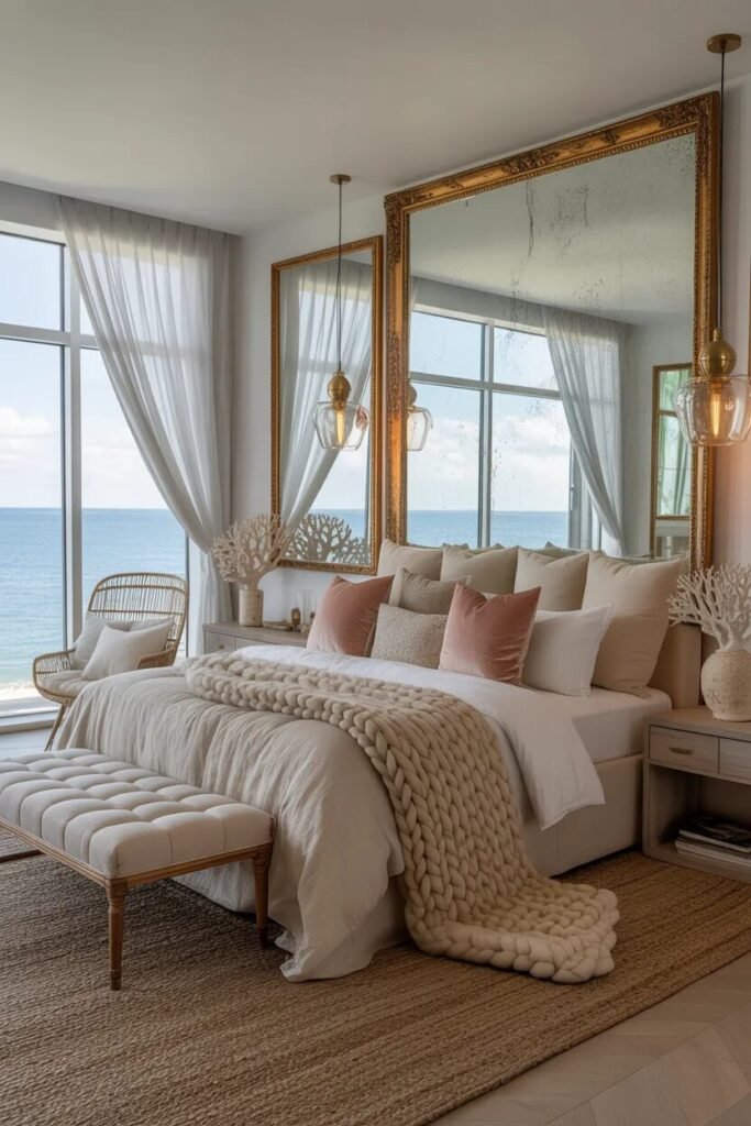 glam luxury coastal bedroom design
