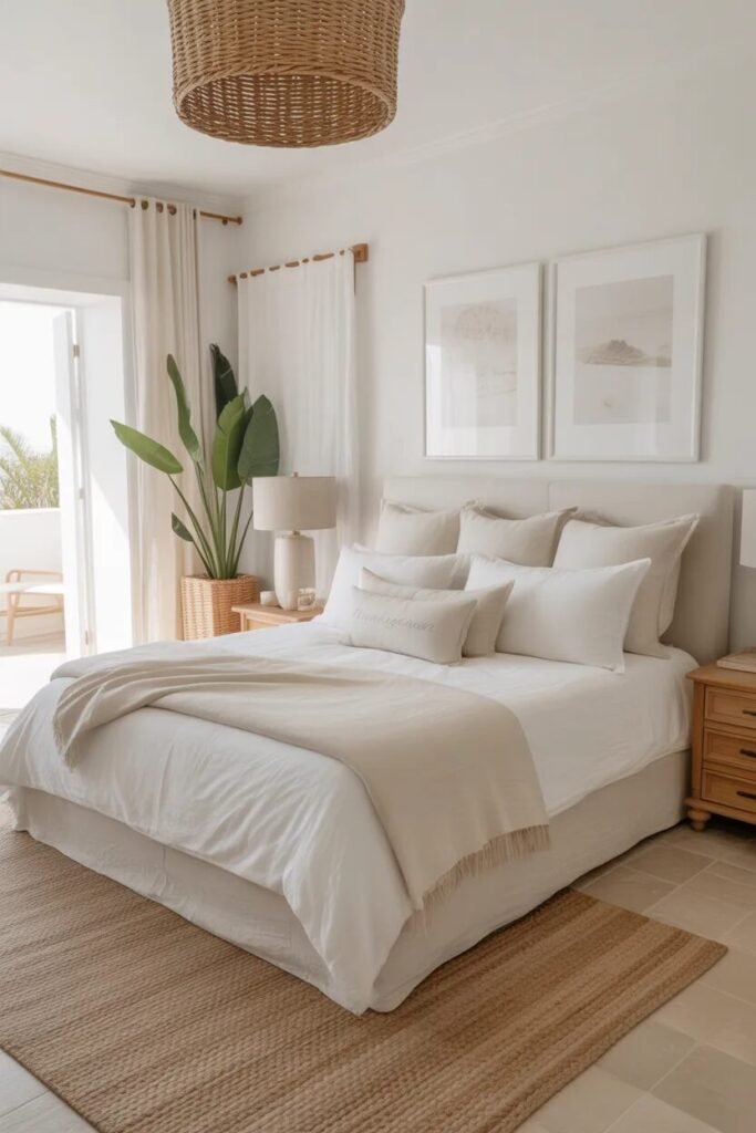 white luxury coastal bedroom design