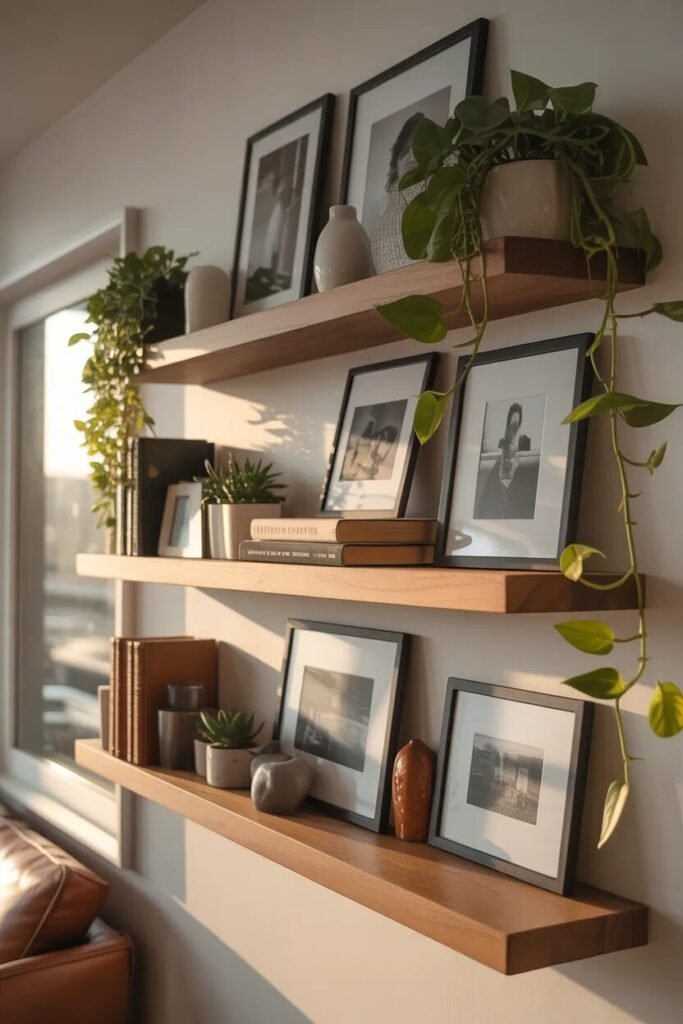 collage wall ideas for home decor floating shelves