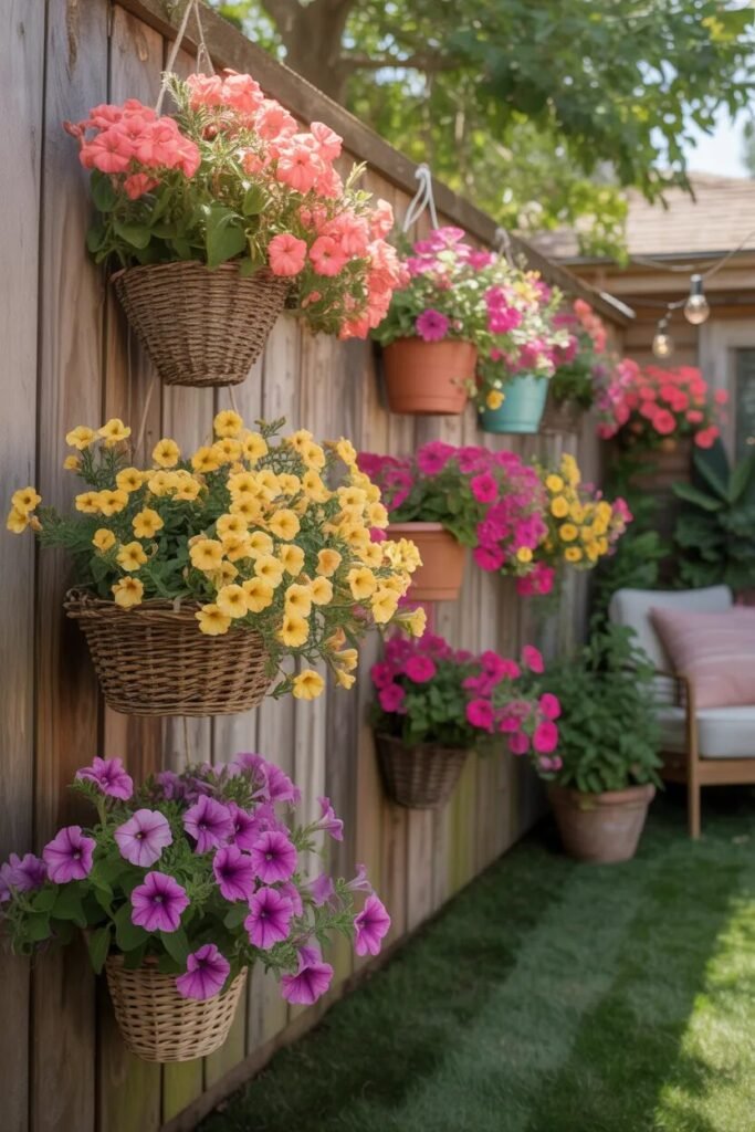  18 backyard fence ideas hanging planter fence