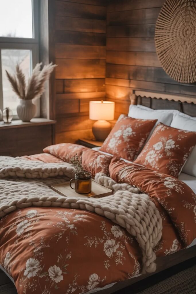 orange floral bedding ideas