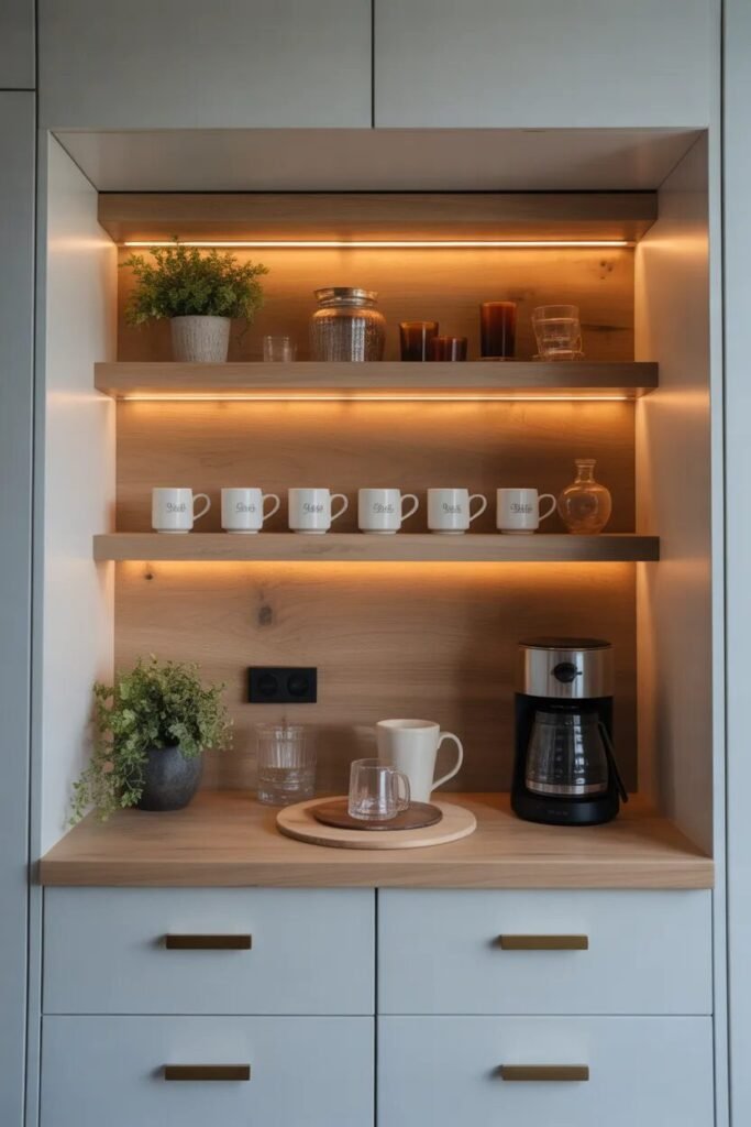  floating shelf built in coffee bar ideas