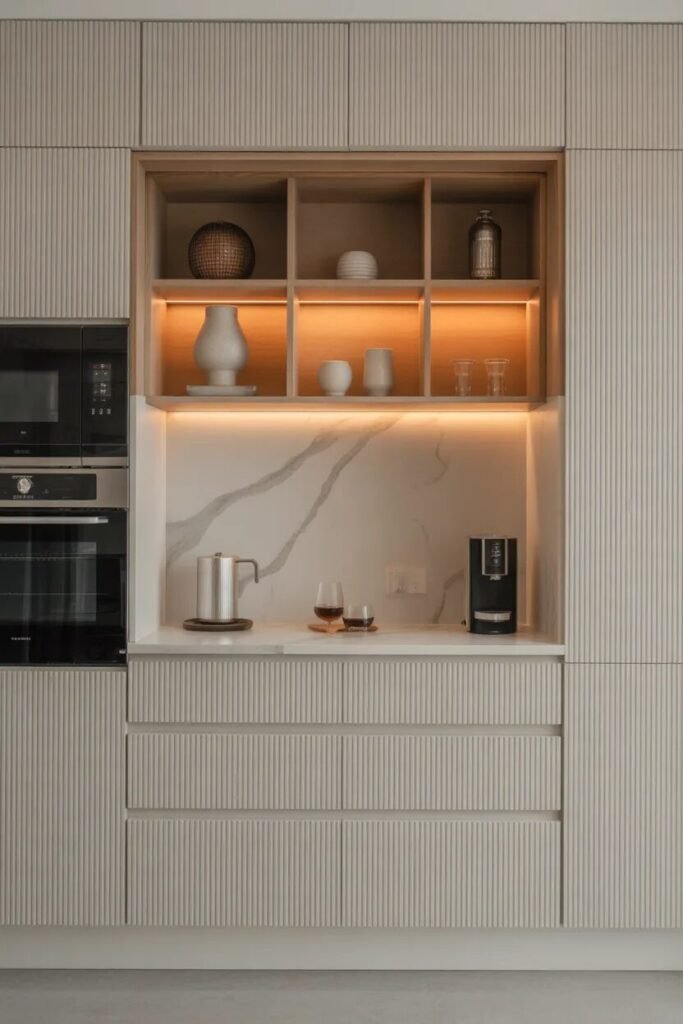textured built in coffee bar ideas