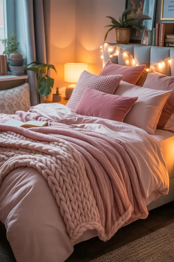 23 pink dorm room ideas 19 pink dorm room ideas layered textured bedding