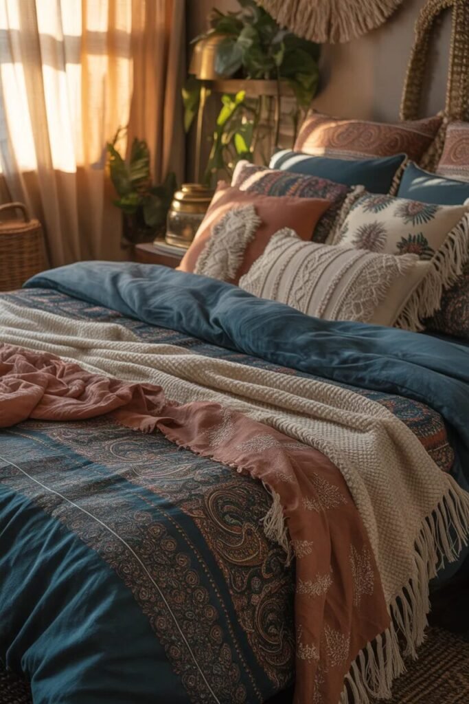 boho blue bedding ideas