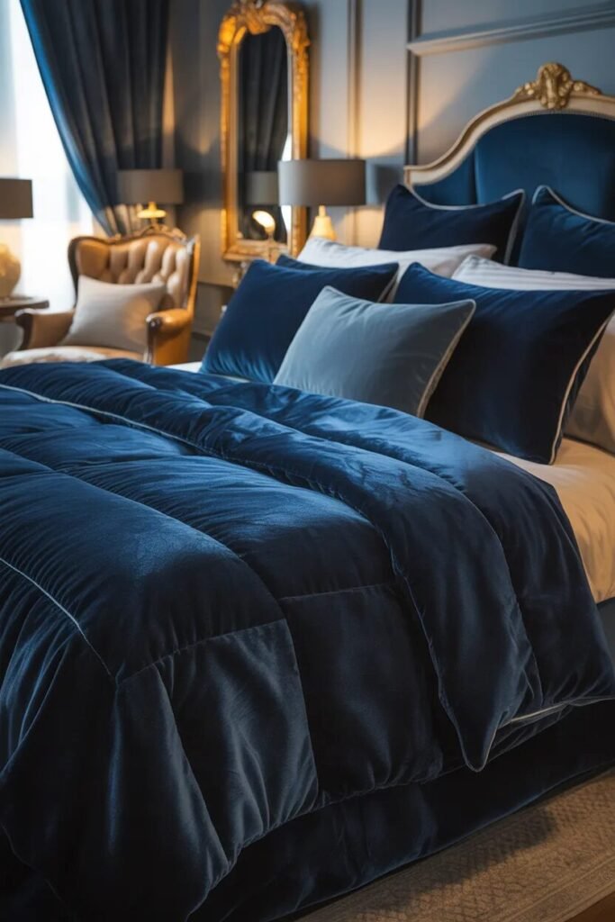 velvet blue bedding ideas