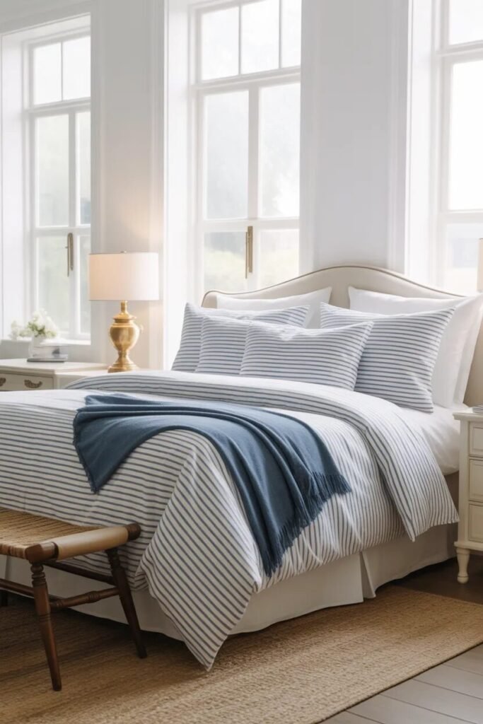 striped blue bedding ideas