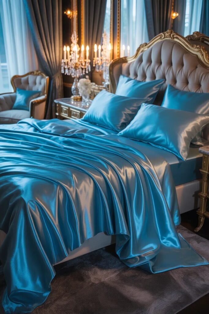 satin blue bedding ideas