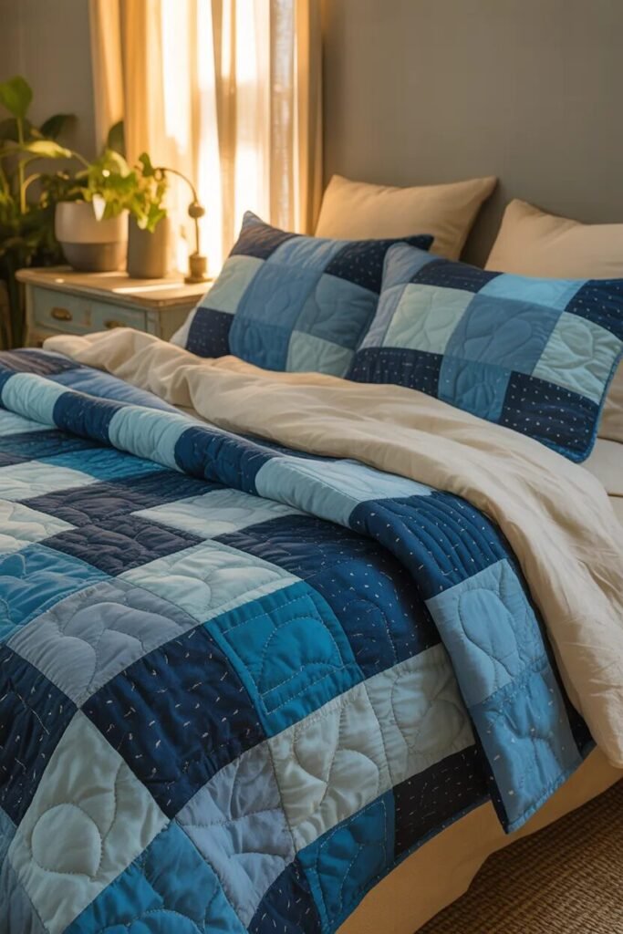 patchwork blue bedding ideas
