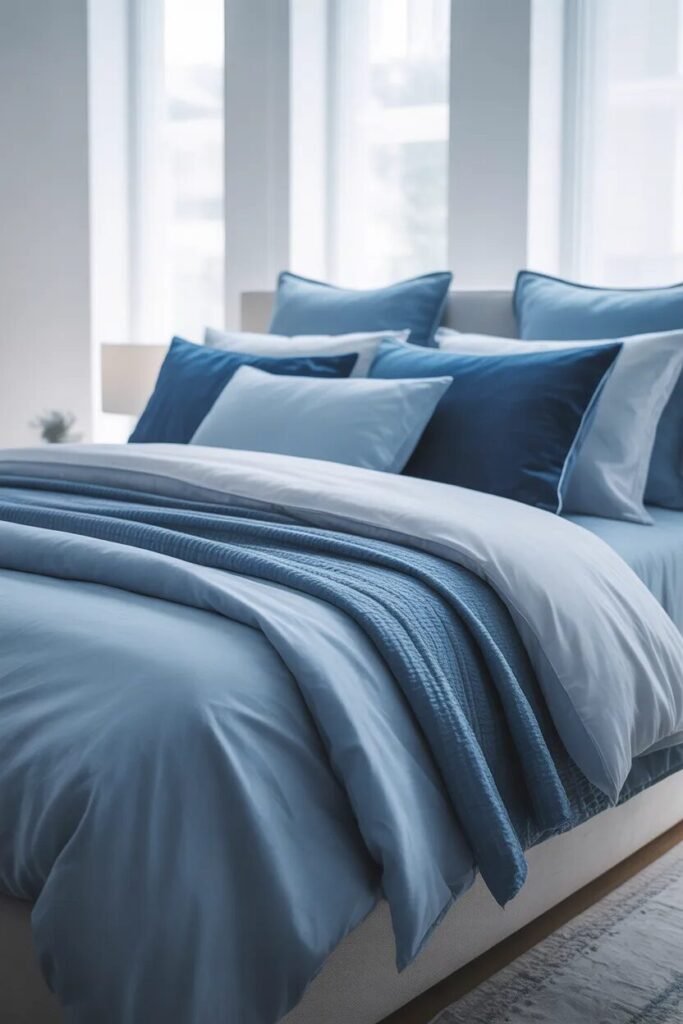 monochrome blue bedding ideas