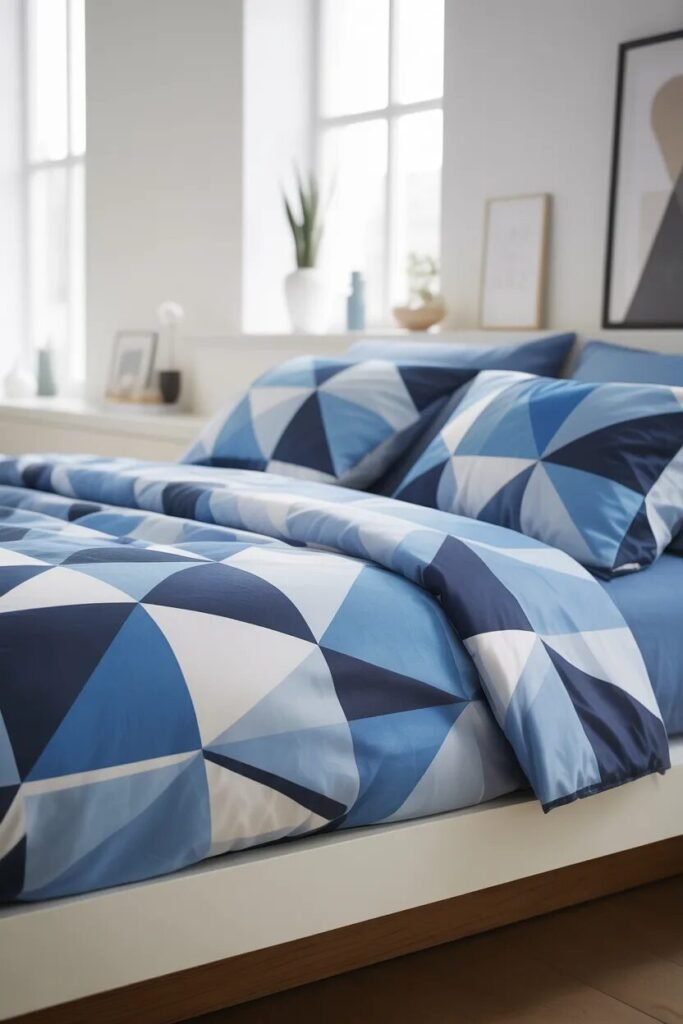 geometric blue bedding ideas