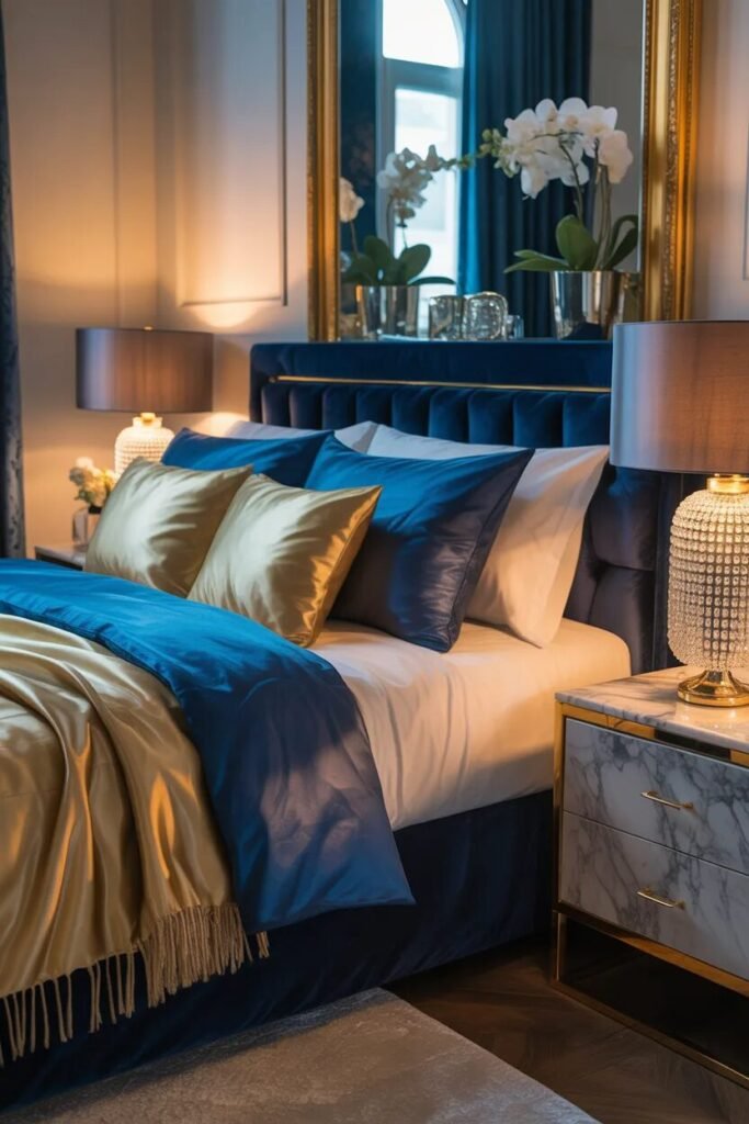 blue gold bedding ideas