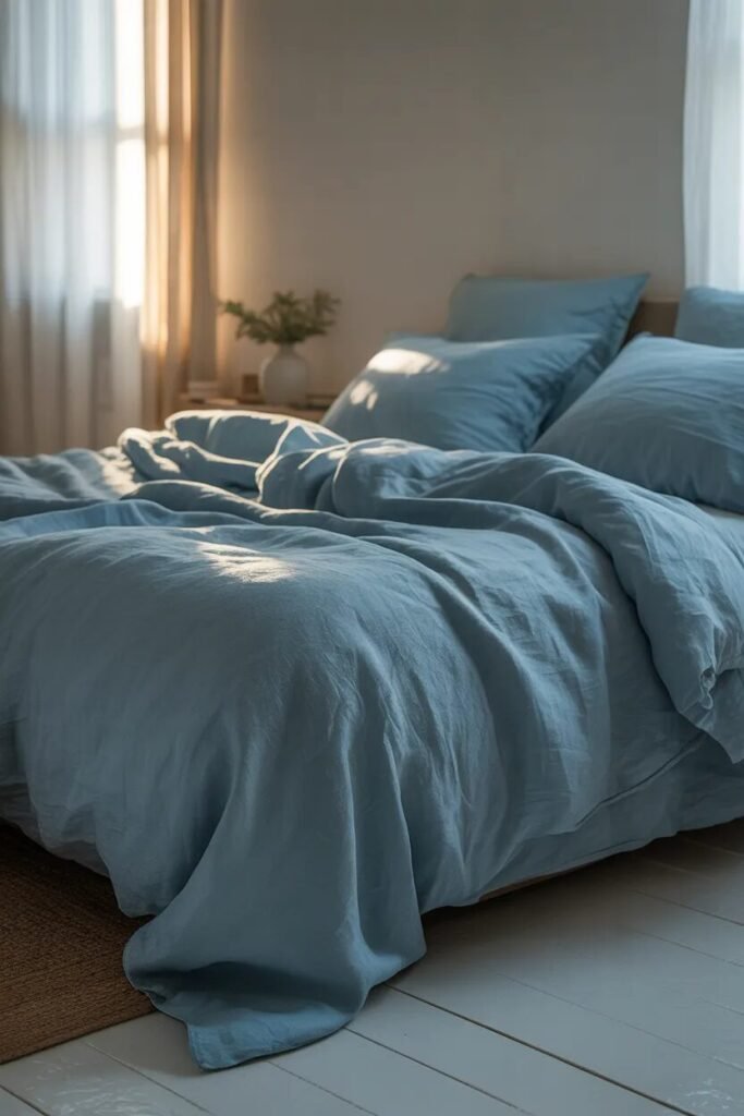 linen blue bedding ideas