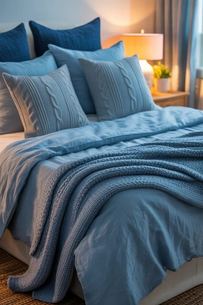 textured blue bedding ideas