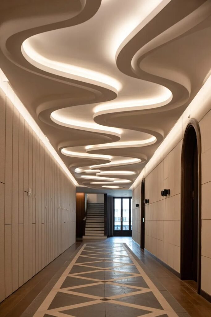 Luxury corridor ceiling design silk