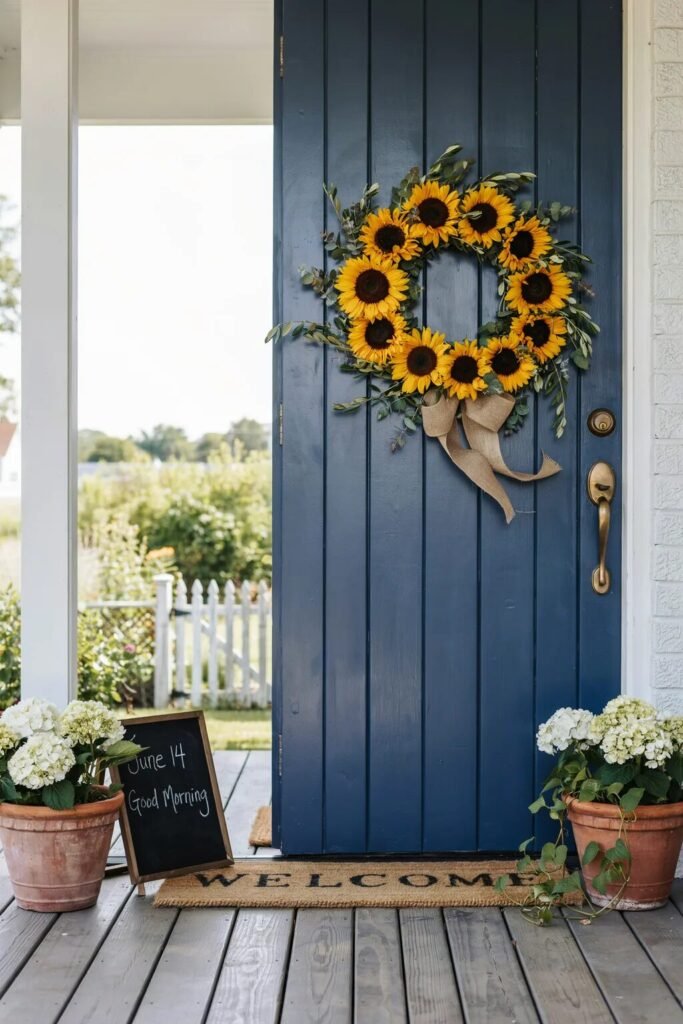 Summer door decoration ideas sunflower wreath