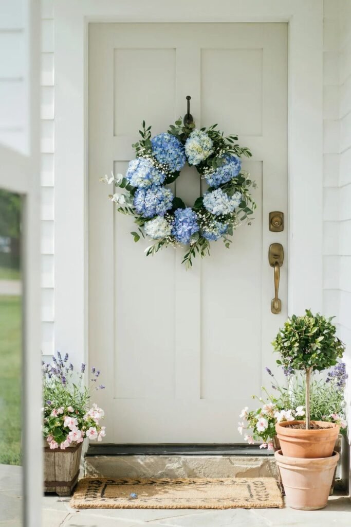 Summer door decoration ideas hydrangea wreath