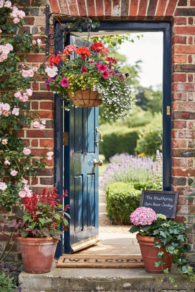 Summer door decoration ideas flower basket