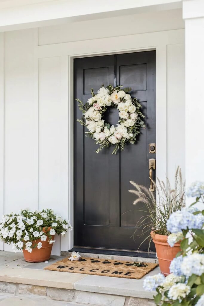 Summer door decoration ideas white wreath