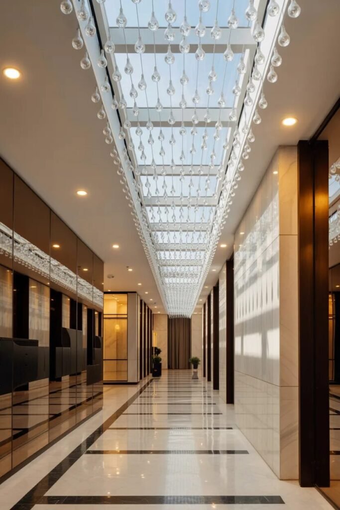 Luxury corridor ceiling design glass