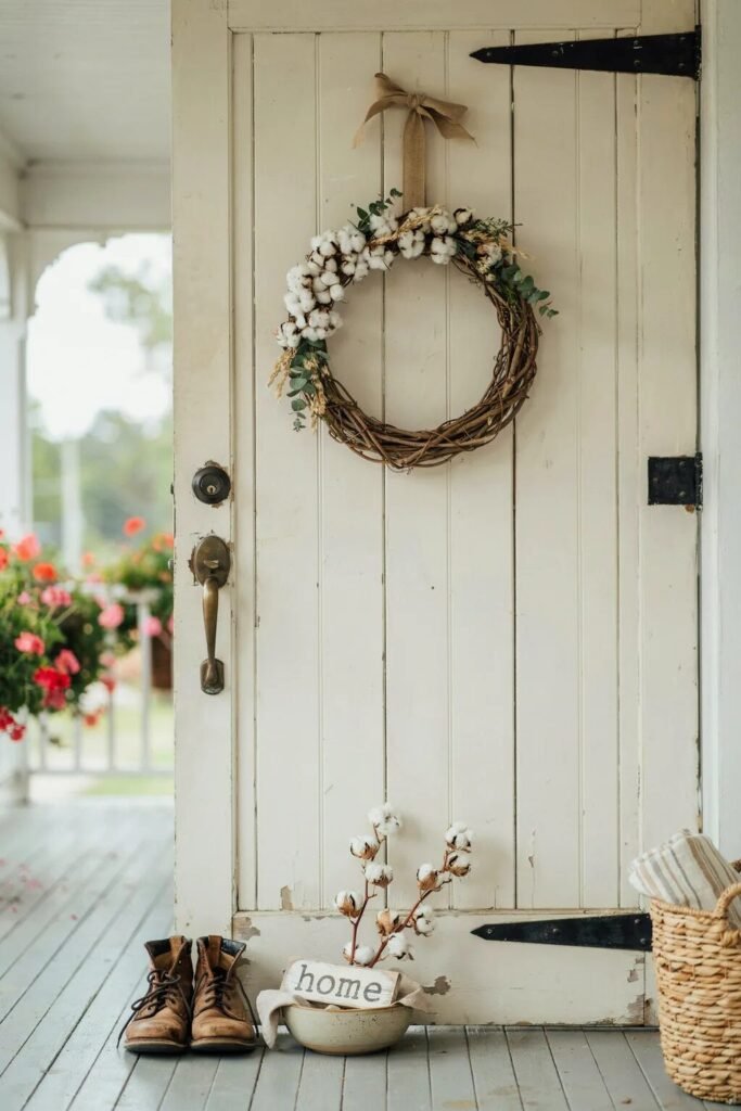 Cotton wreaths for front door ideas