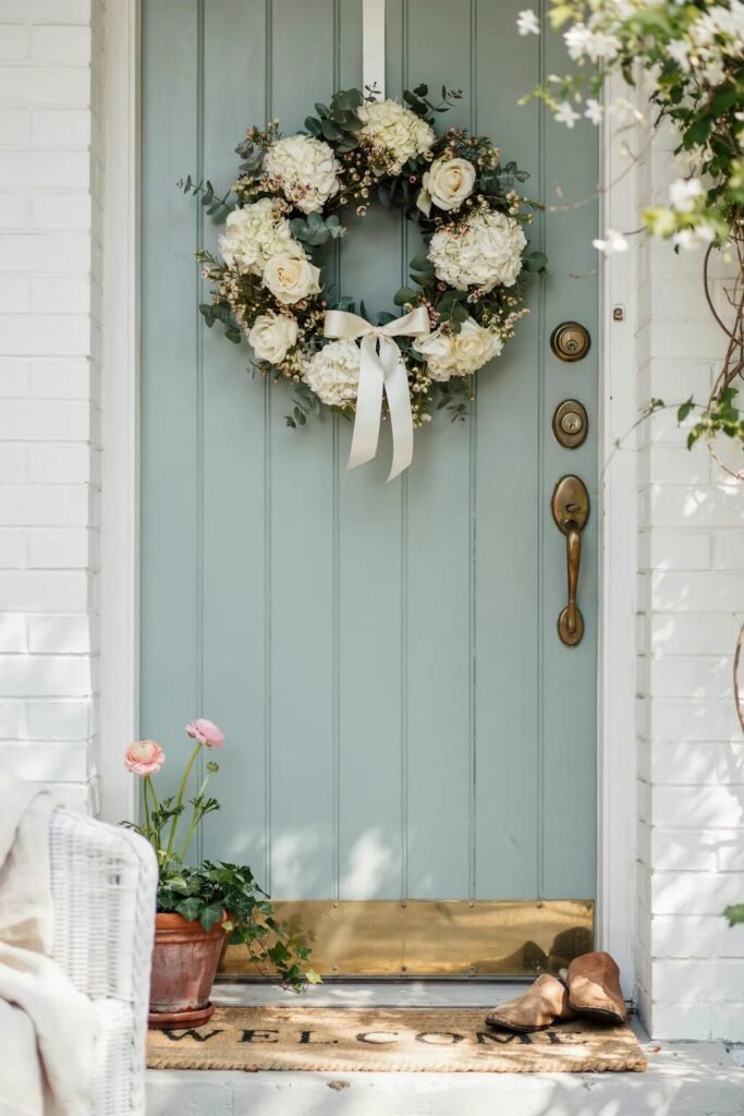 White floral wreaths for front door ideas