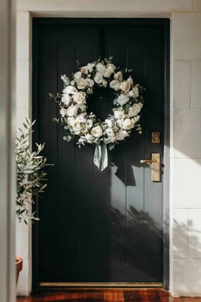 White rose wreaths for front door ideas